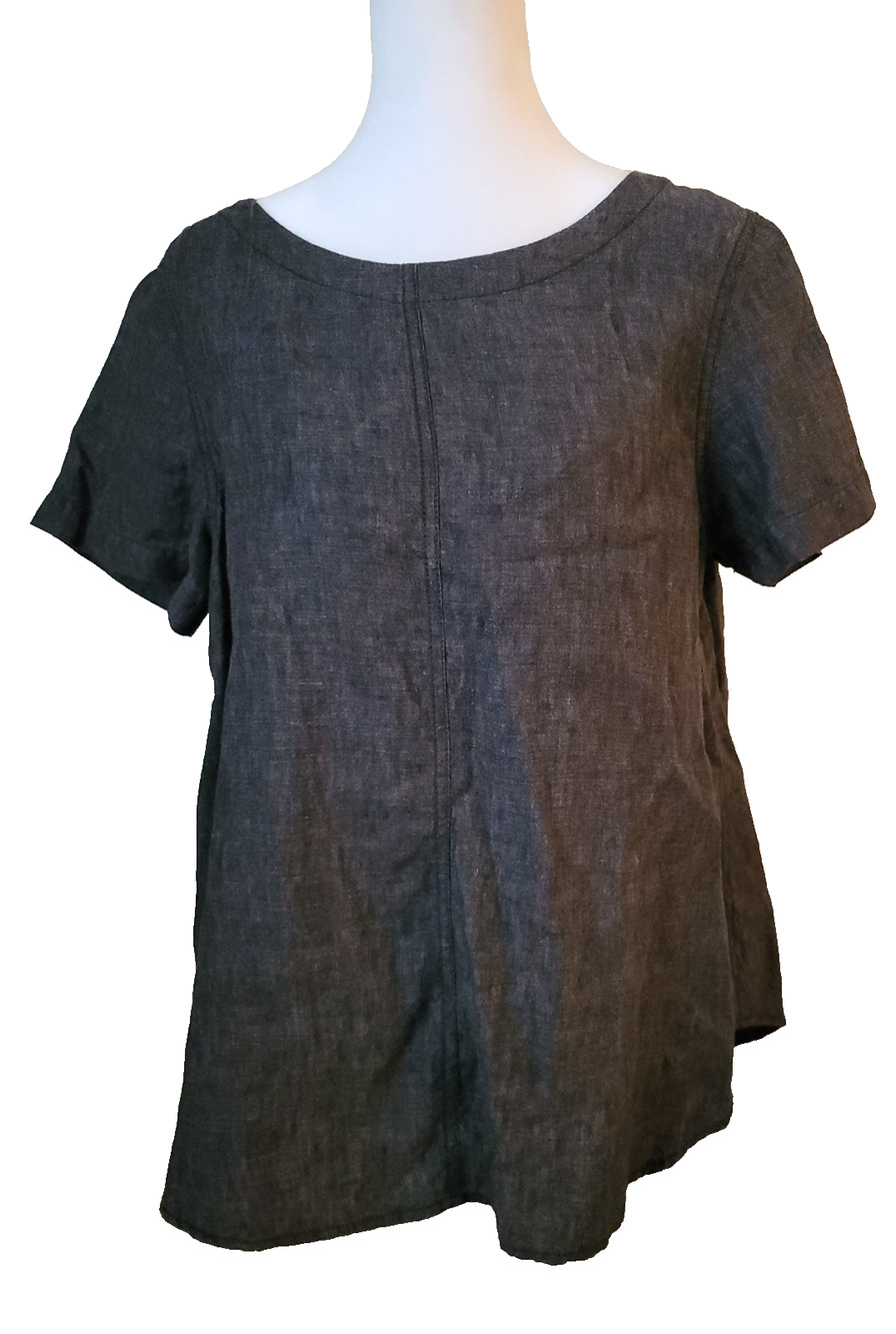 Eileen Fisher Top Gray Linen Lagenlook Hi Low Short Sleeve Sm Coastal Capsule